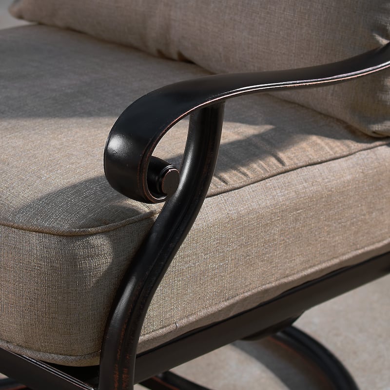 Aluminum Outdoor Deep Seating Swivel Rocking Club Chairs in Antique Copper Finish with Thick Tan Polyester Cushions (set of 2)