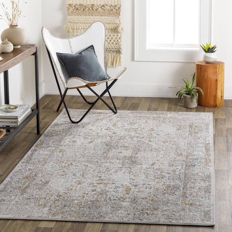 Livabliss Shabby Chic Carmel Medallion Area Rug - 3'11" x 2'8" - Yellow/Grey