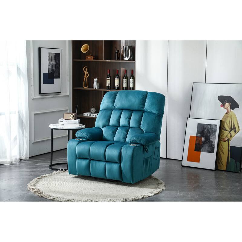 Power Lift Recliner Chair with Heat & Massage, High Density Foam Electric Sofa, Lounge Chair with Side Pockets & Cup Holders