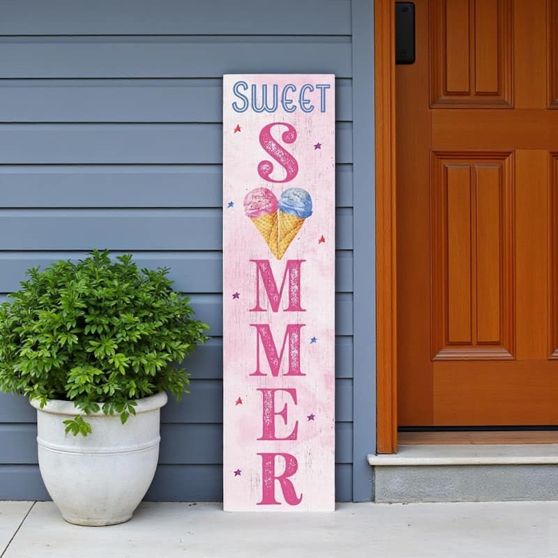 HomeRoots 36" Pink And Blue Solid Wood Sweet Summer Porch Sign - Blue/Pink - Wood