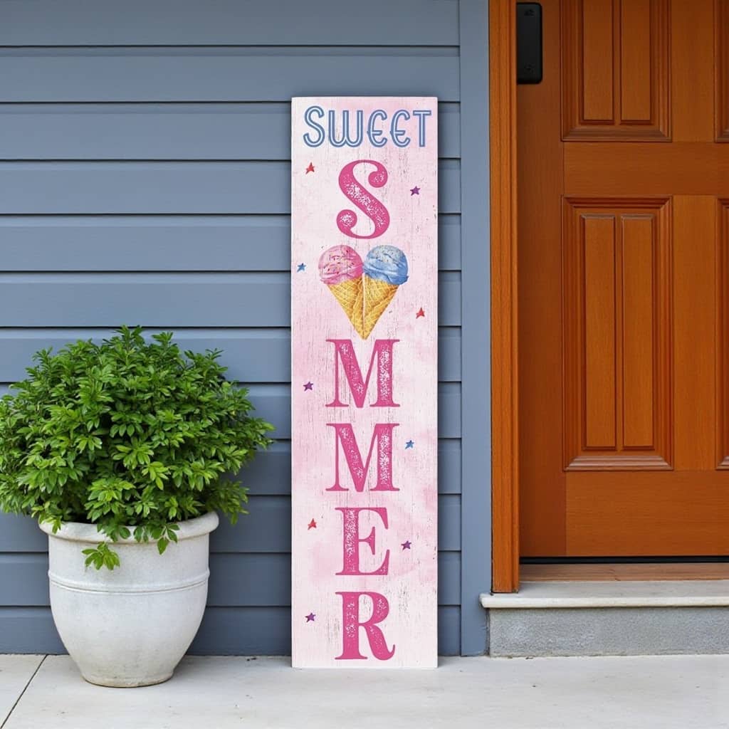 HomeRoots 36" Pink And Blue Solid Wood Sweet Summer Porch Sign