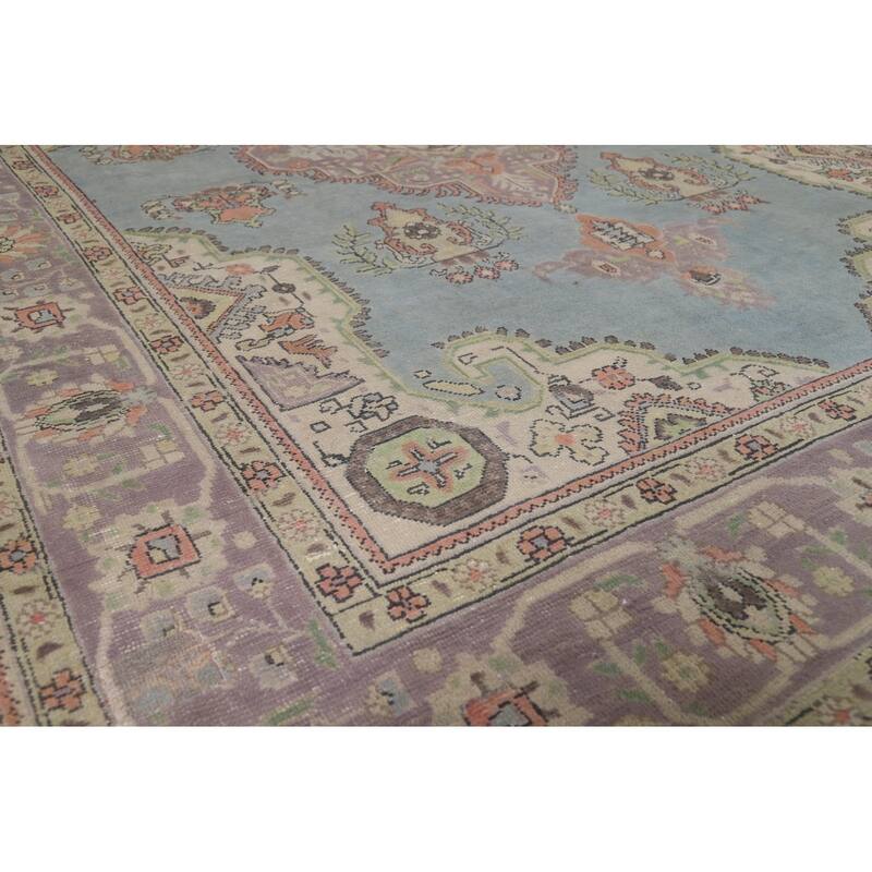 Hand Knotted Oriental 100% Wool Carpet Traditional Medallion Navy Blue & Blues Tabriz Area Rug - 9' 7'' X 6' 6''