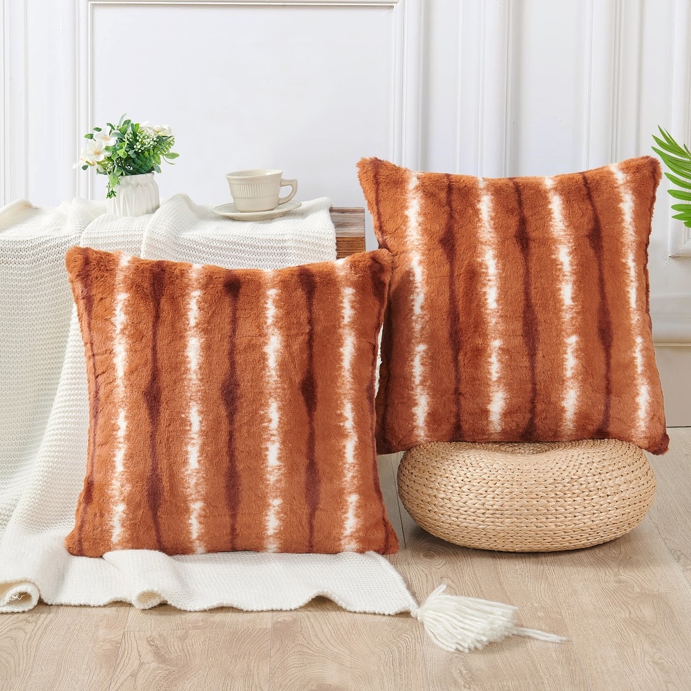 Amanda Stripe fauxfur Throw Pillow Covers Set of 2, NO INSERT