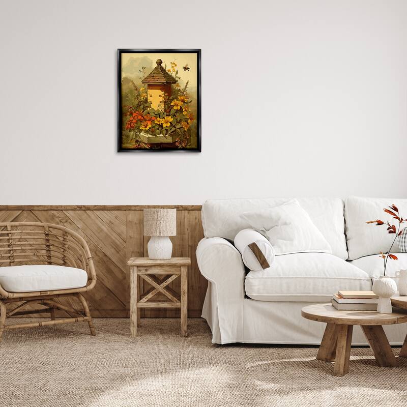 Stupell Bees & Floral Architecture Framed Floater Canvas Wall Art Design by Lil' Rue