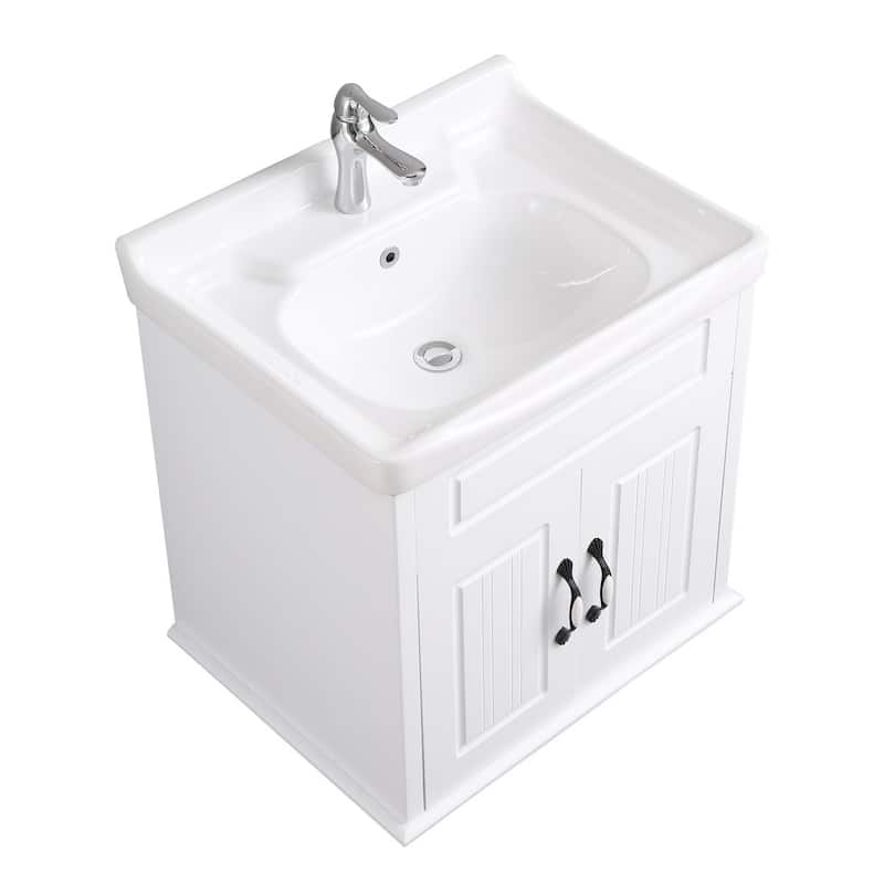 24.25" Adeline White Wall Mounted Bathroom Vanity with Sink, Faucet, Drain and Overflow - White