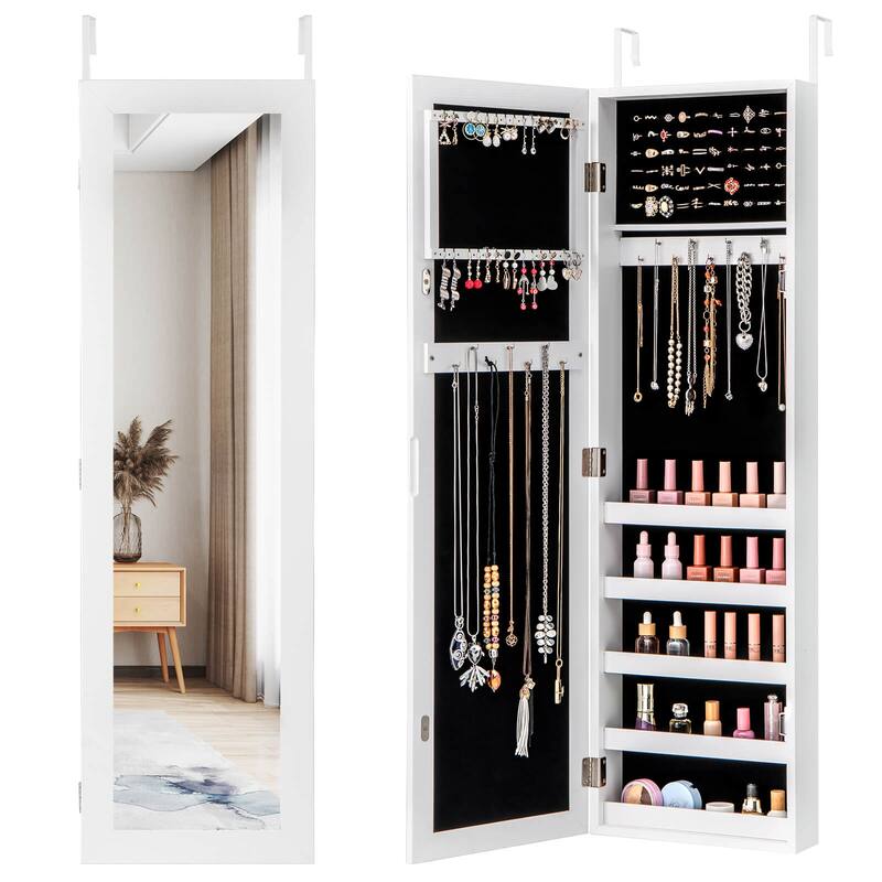 Costway Jewelry Cabinet Wall or Door Mounted Jewelry Armoire with - White