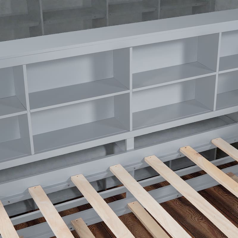 Twin/Full Wooden Daybed with Twin Trundle, Storage Shelf, USB Charging Ports, Slat Support, Space-Saving Design