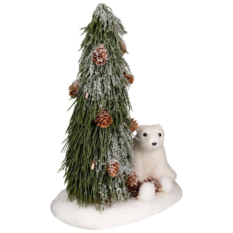 Frosted Tree and Polar Bear Christmas Decoration - 13"