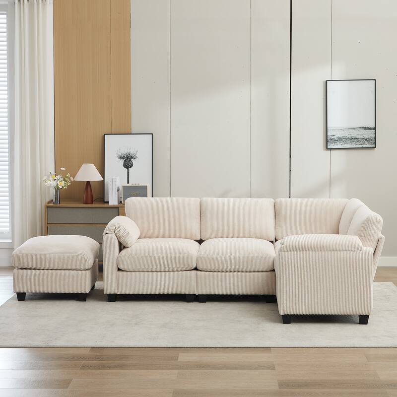 Multi-Seater Corduroy Sectional Sofa, Soft & Comfortable Corner Sofa