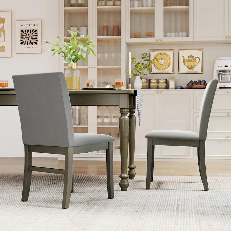 Grey Velvet Rubber Wood Dining Chairs Set of 2 with Ergonomic Design - 24" x 19" x 36"