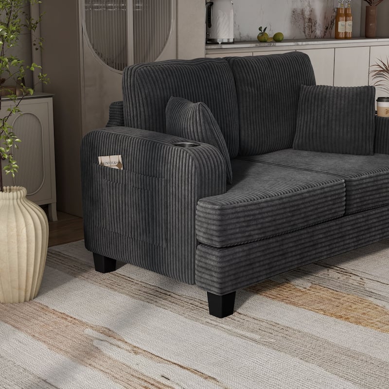 Furniture of America Xenia Modern Chenille Loveseat with Cup Holders