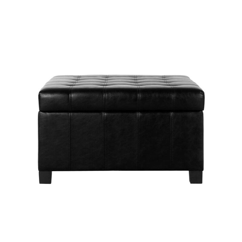 Roomfitters Ottoman Storage Bench, PU Leather Upholstered Footstool with Lift-Top Design, Black