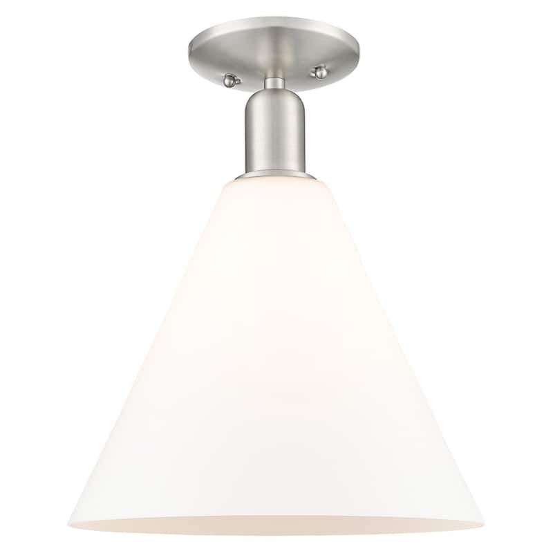 Innovations Lighting 716-1C-15-12 Berkshire Glass Semi-Flush Berkshire - Brushed Satin Nickel / Matte White