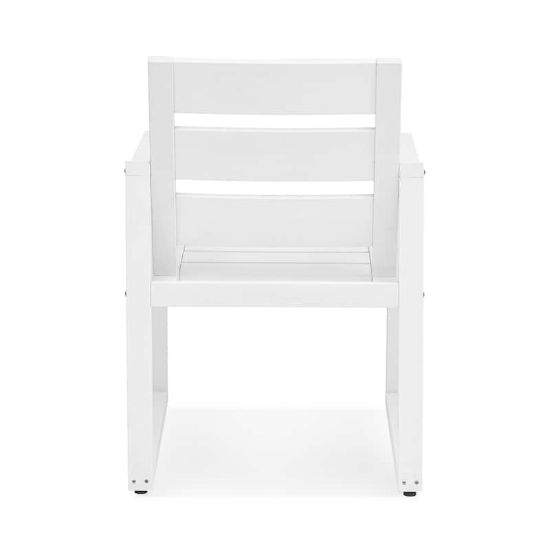 All-Weather Set of 2 Outdoor Armchair with Curved Back Plastic Wood Patio Dining Chair