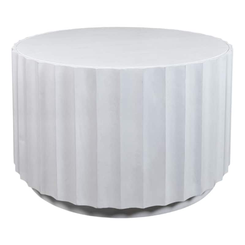 Harrison Groove Coffee Table - Elegant Round Solid Wood Top Side Table - White