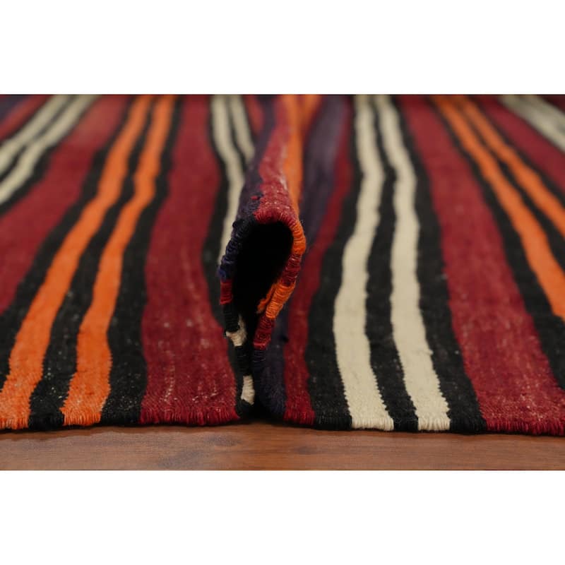Hand Woven Oriental 100% Wool Carpet Southwestern Geometric Red Kilim Area Rug - 11' 1'' X 5' 2''