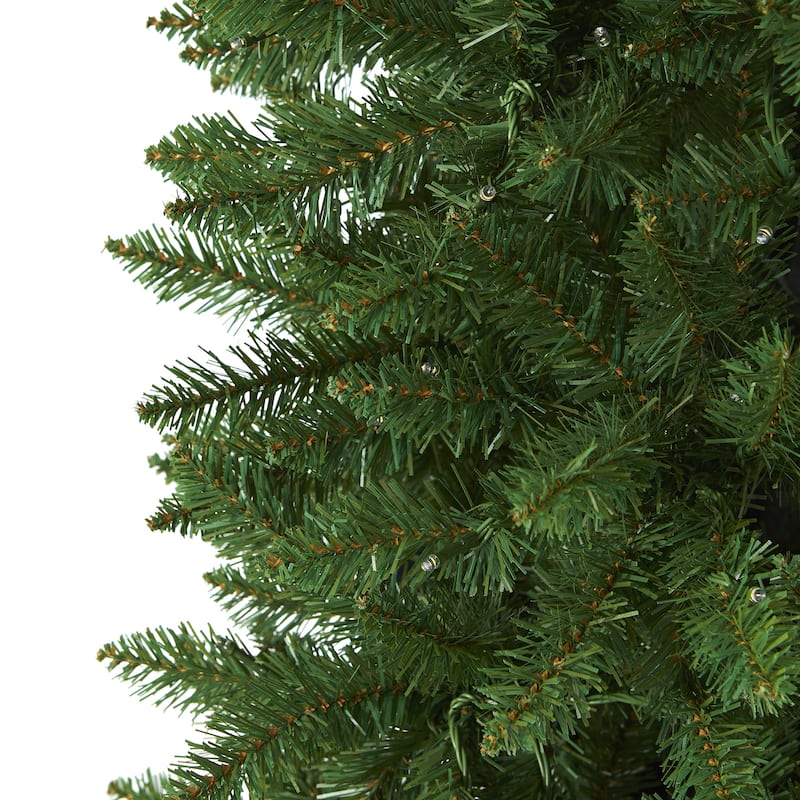 6.5’ Pre-Lit Slim Mountain Pine Artificial Christmas Tree, Warm Clear LED Lights - 6.5 Foot