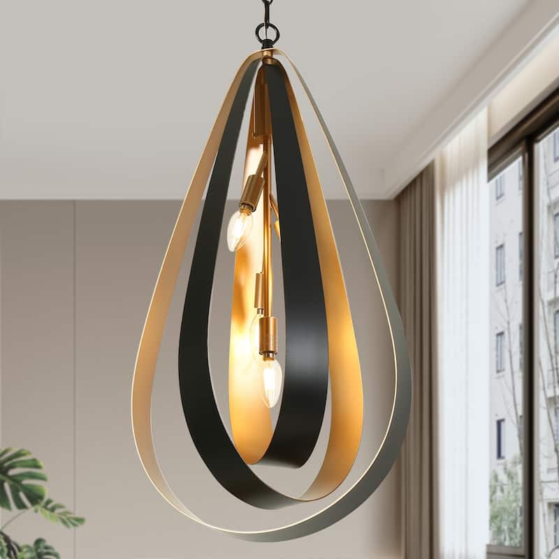 Dsmll Mid-century Modern 4-Light Chandelier Black Gold Lantern Pendant Lights for Dining Room
