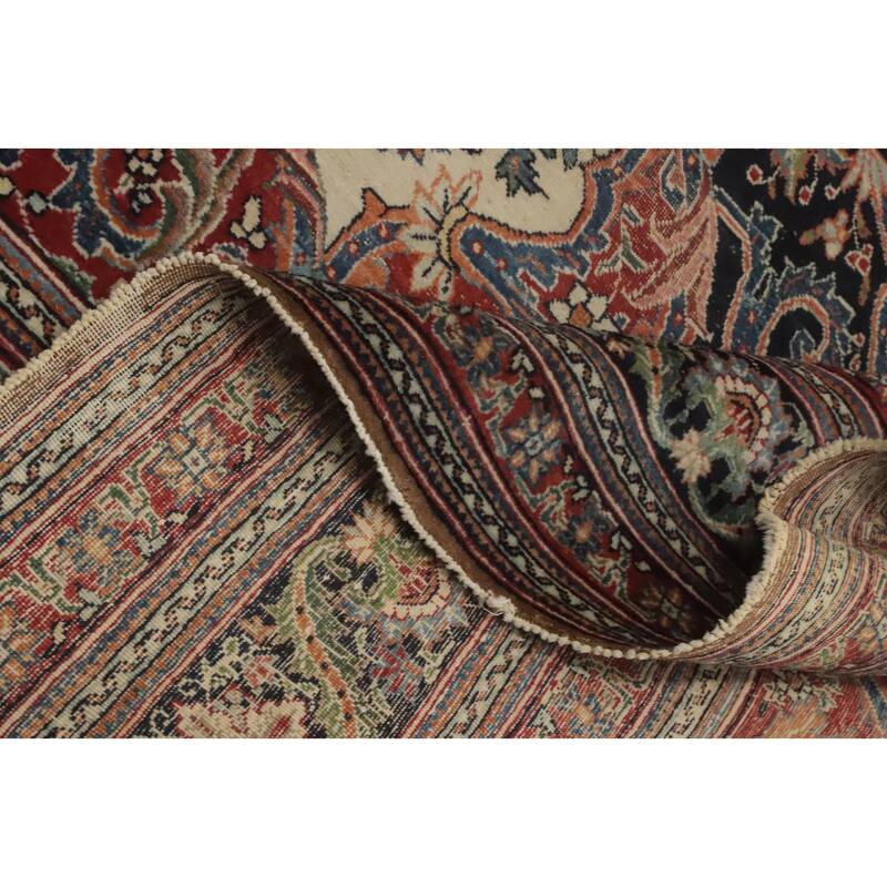 Hand Knotted Oriental 100% Wool Carpet Traditional Floral Navy Blue & Blues Kashmar Area Rug - 15' 7'' X 10' 1''