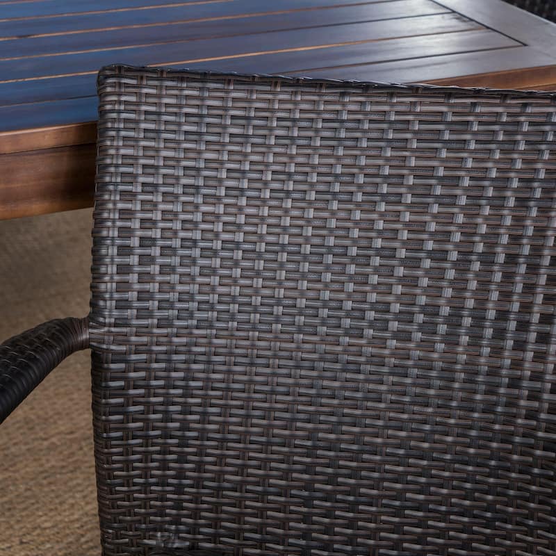 Newcastle Outdoor 7-piece Aluminum Wicker Wood Dining Set by Christopher Knight Home