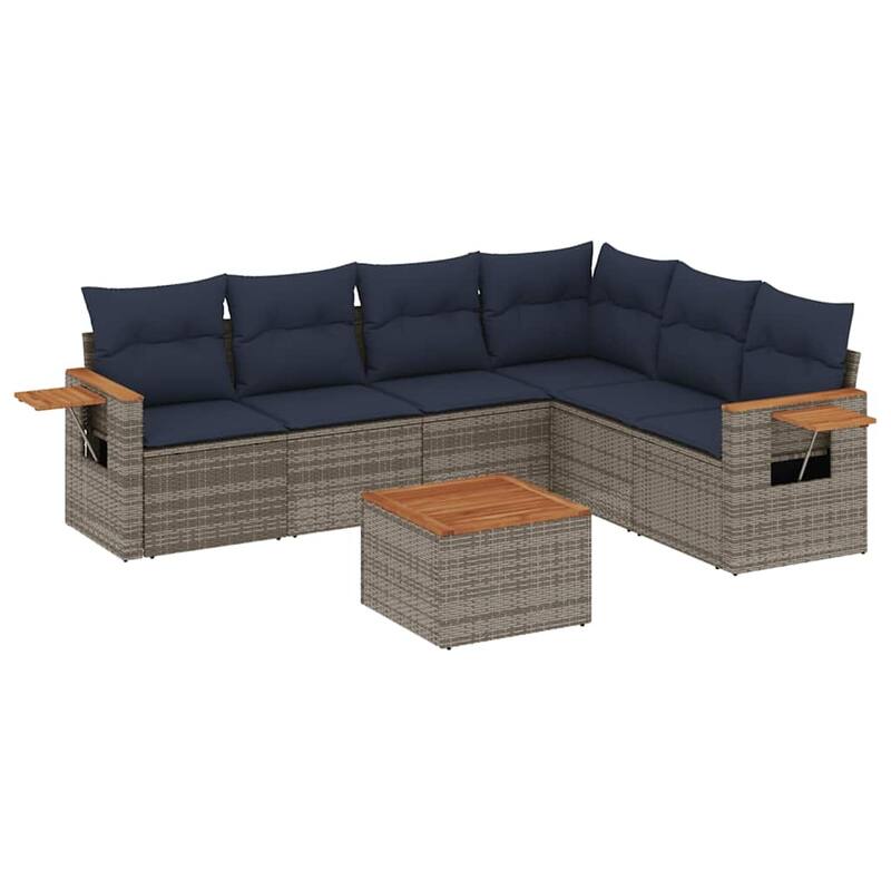 vidaXL 7 Piece Patio Sofa Set with Cushions Grey Poly Rattan (US only) - 101.2x33.5x79.5