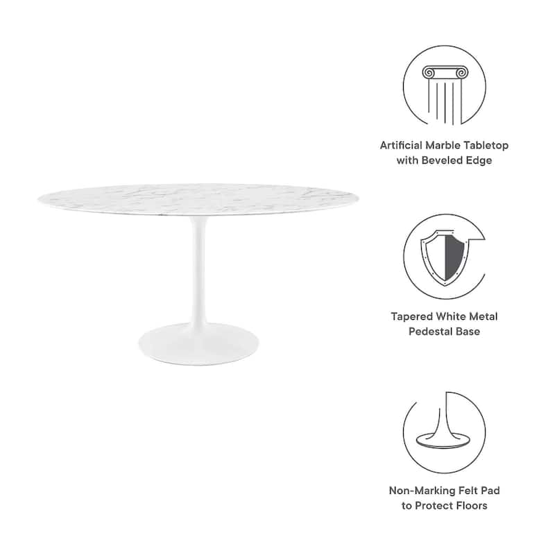 Oval Artificial Marble Dining Table - White