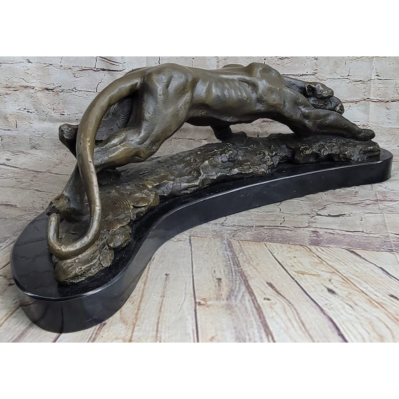 Waking Panther Mountain Imitative Lion Puma Big Imitative Cat Bronze Statue Sculpture On Marble Base