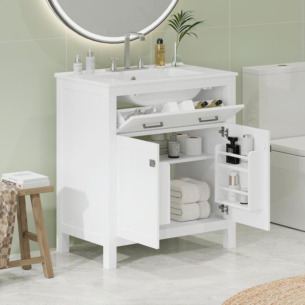 30-inch Modern Bathroom Vanity with Ceramic Sink and Versatile Storage
