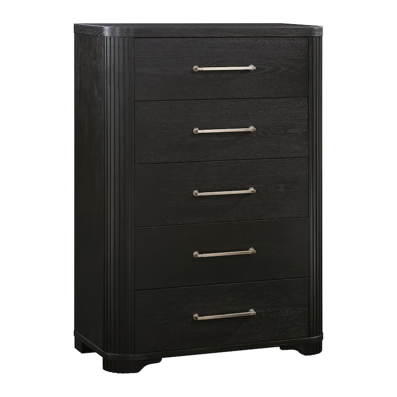 3pc Set Bedroom Furniture Platform Bed Storage Chest Nightstand Charcoal Finish