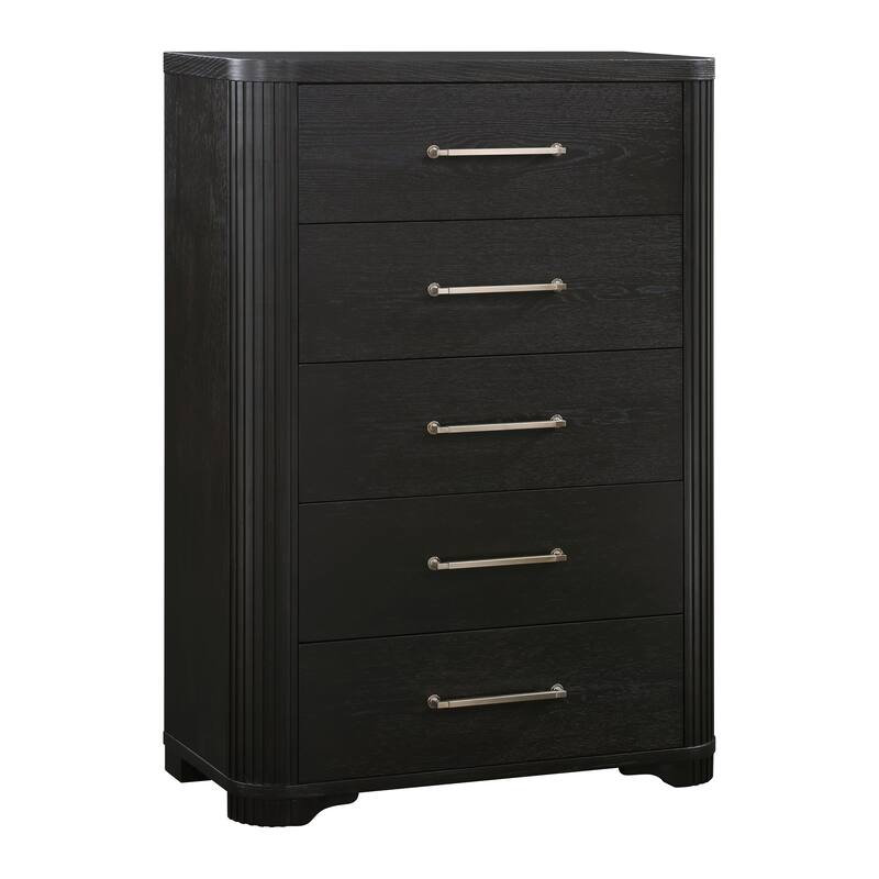 Modern Luxury Bedroom Set Storage Bed Dresser Mirror Two Nightstands Chest Charcoal Finish 6pcs Furniture