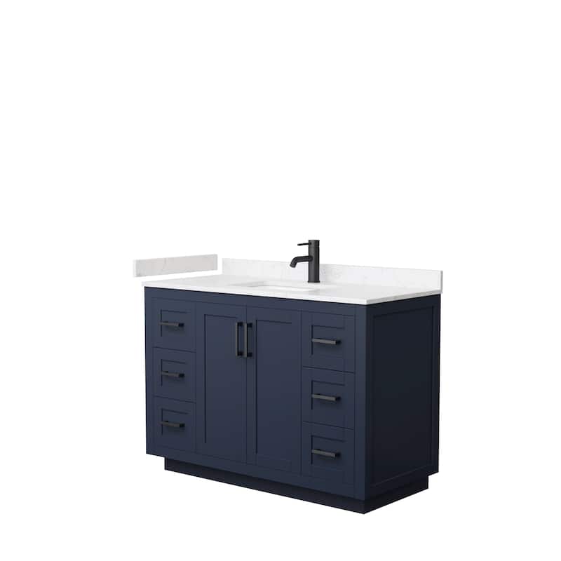 Miranda Single Vanity Set, Cultured Marble Top, No Mirror - 48-Inch Single - Dark Blue, Black Trim, Carrara Cultured Marble Top