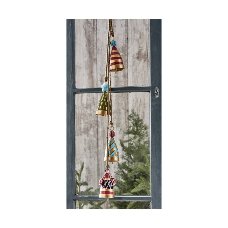 Gnomies Bell Swag Decorative Bells Holiday Decor Multicolor Metal 31in H x 2.25in L x 2.25in W for Christmas