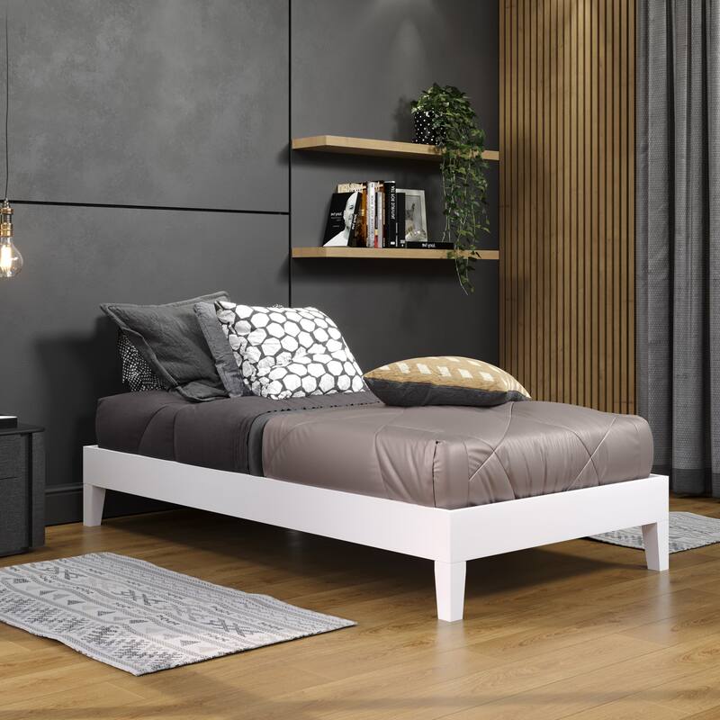 Solid Wood Twin Platform Bed with Storage Space and Floor Protection