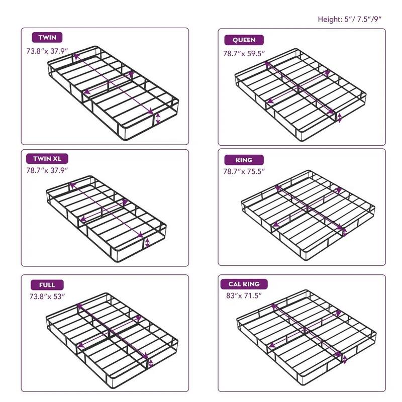 Black Metal Low Profile Box Spring Mattress Foundation with Cover