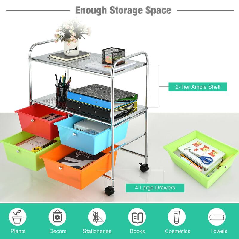 Costway 4Drawer Rolling Storage Cart shelf Scrapbook Paper Office - See Details