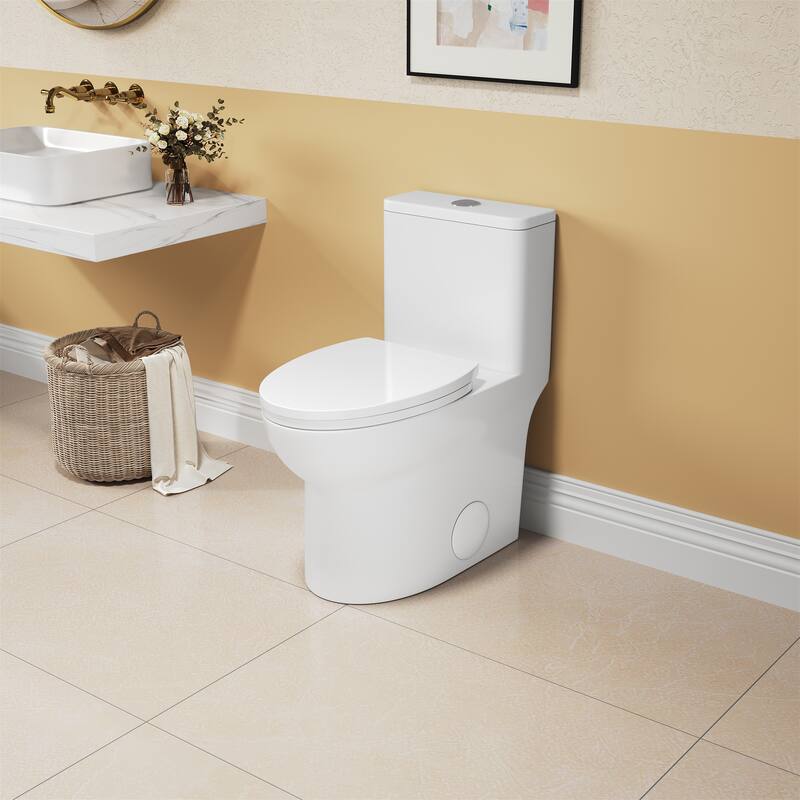 Elongated One-Piece Toilet with Soft-Close Seat