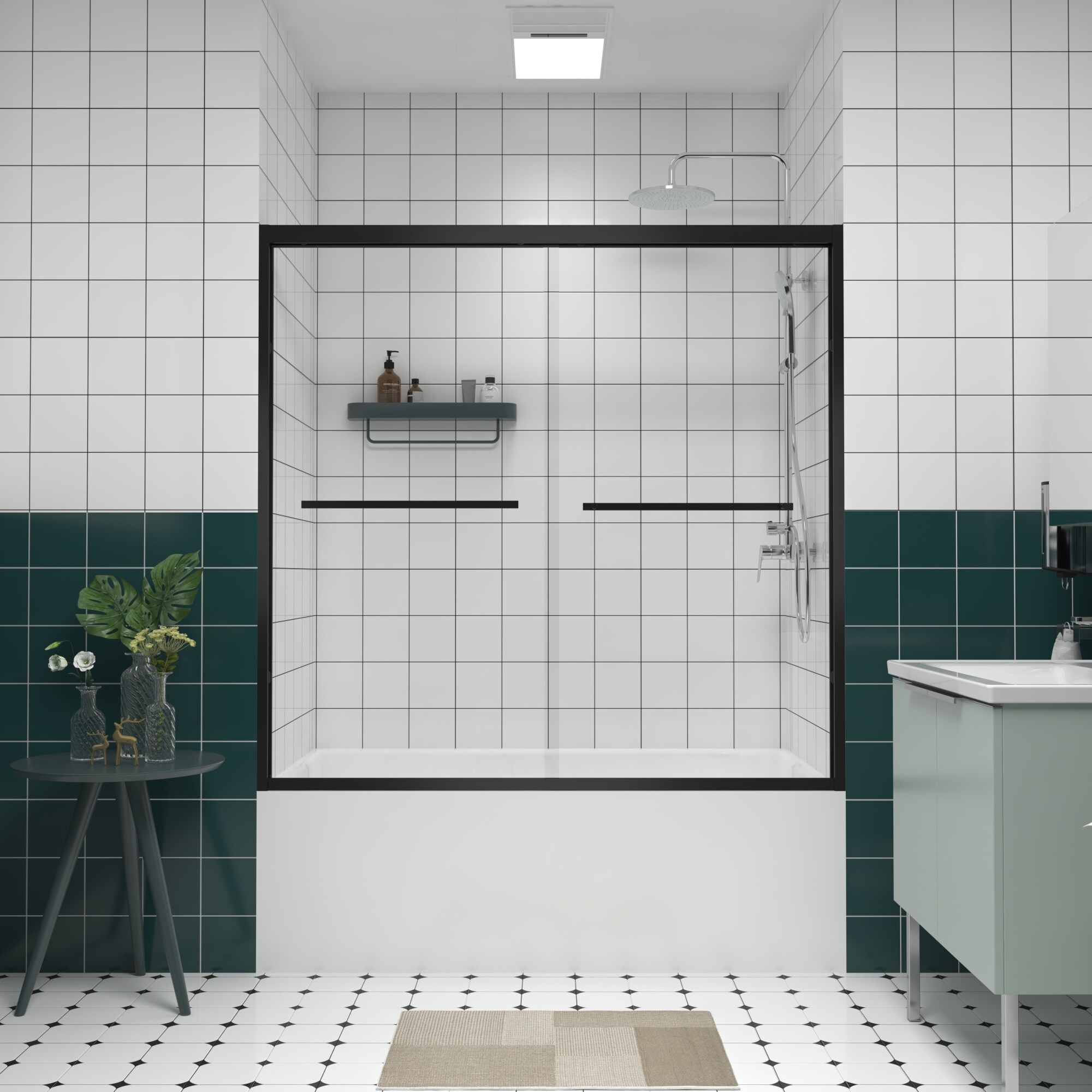 Aluminum Frame Double Sliding Shower Door with Clear Tempered Glass