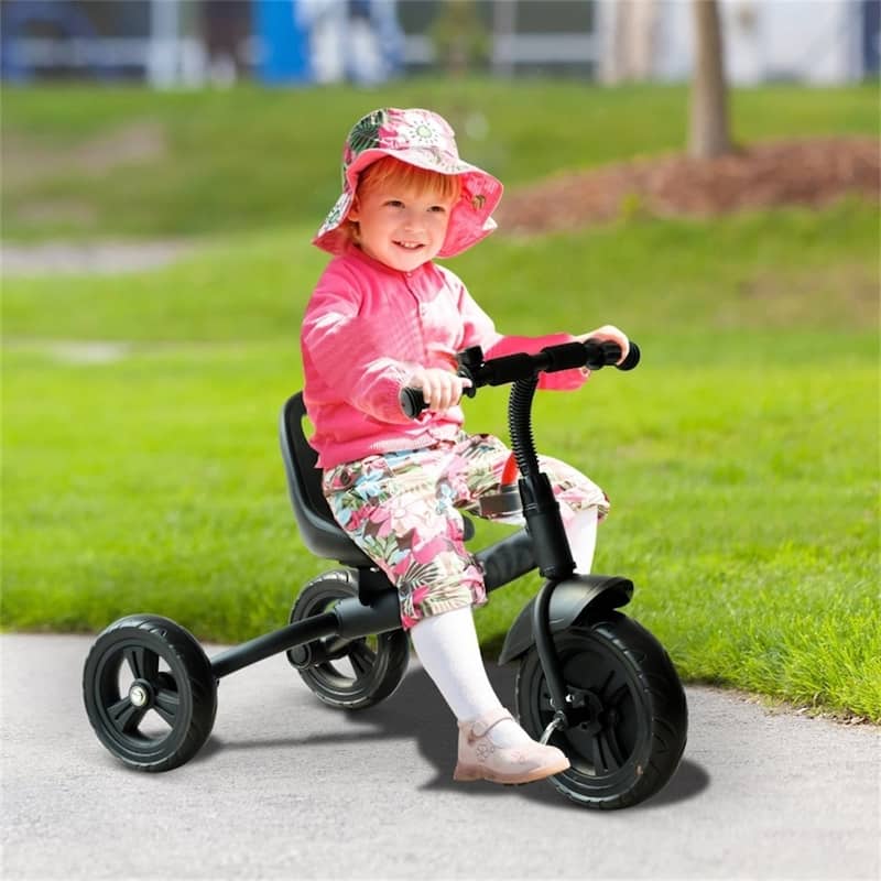 Adjustable Toddler Tricycle with Steel Frame and Bell Mudguard Removable Front Wheel for Indoor or Outdoor