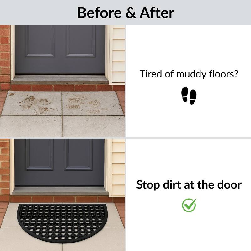 Half Moon Rubber Door Mat 23.5 x 15.75 Inches - 23.5 L x 15.75 W x 0.6 H