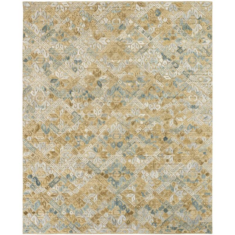 Modern Multi-Colored Hand-Loomed Wool & Viscose Area Rug - 5' x 7' - Multi-Colored