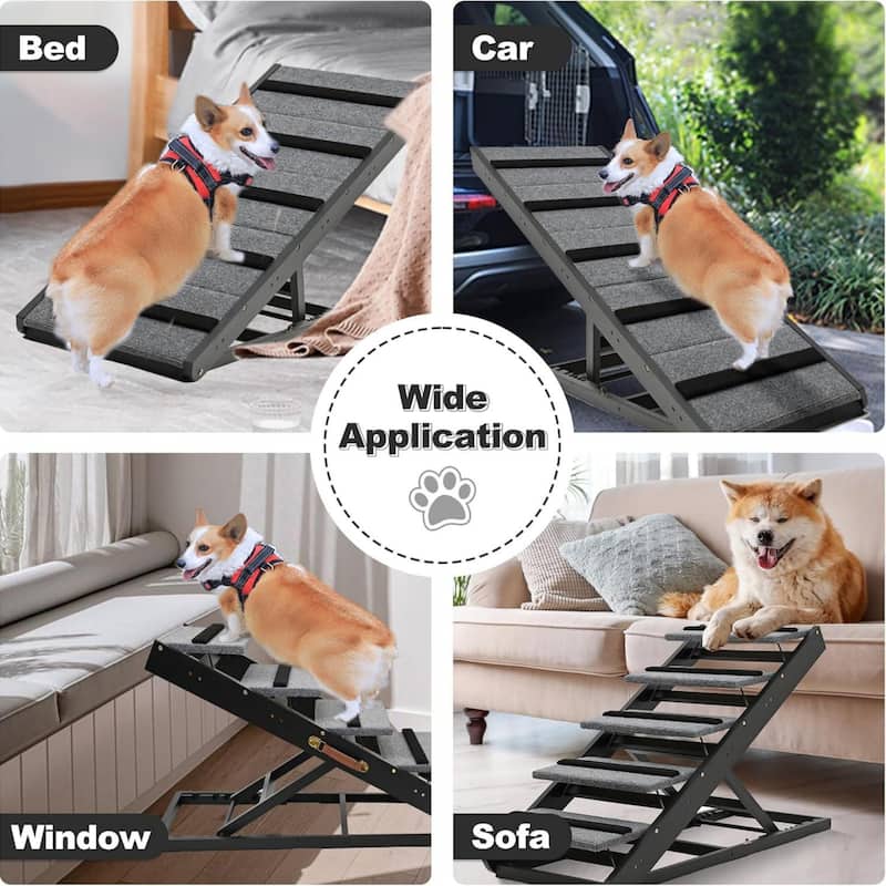DoCred Folding Non-Slip Rubber Mat Wooden Dog Ramp For High Bed