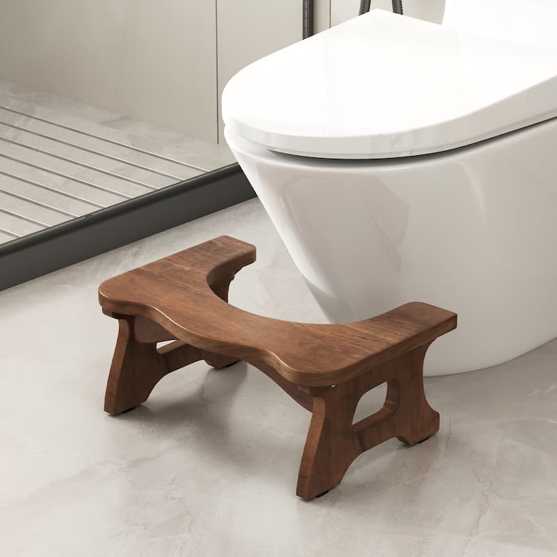 Gymax Teak Wood Toilet Stool 7'' Squatting Potty Stool for Adults &
