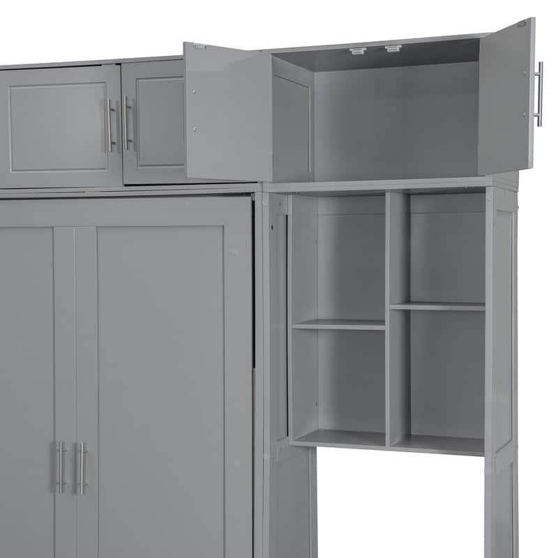 Full Size and Queen Size Wall Murphy Bed with Desk, Top Cabinet and Storage Shelves, Space Saving Foldable Bed