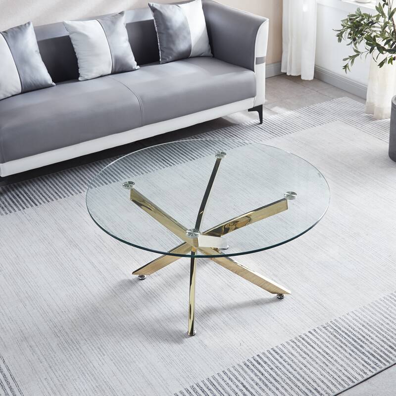 Round Tempered Glass Coffee Table with Chrome Legs - 35.40 x 35.40 x 17.70