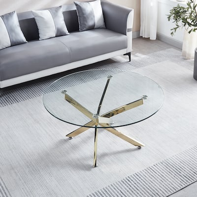 Round Tempered Glass Coffee Table with Chrome Legs - 35.40 x 35.40 x 17.70