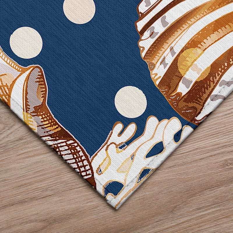 Indoor/ Outdoor Surfside Coral Shells Washable Rug New