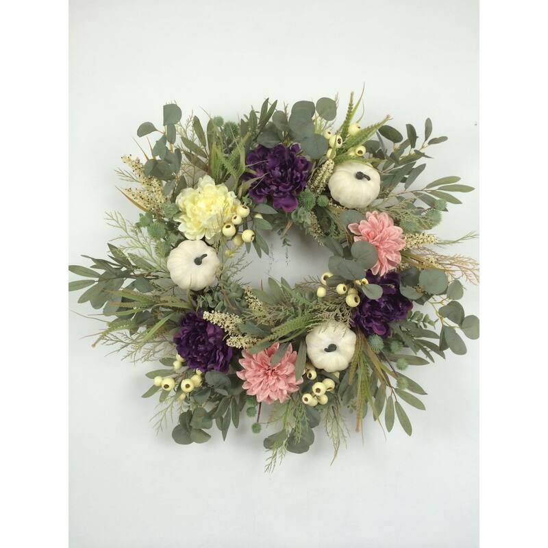 Fall Florals, Berries And Pumpkins Wreath