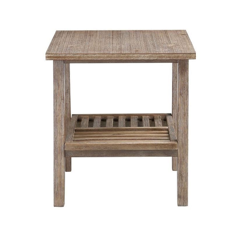 22.25 in. Rustic Brown Rectangle Wood End Table with Slatted Design