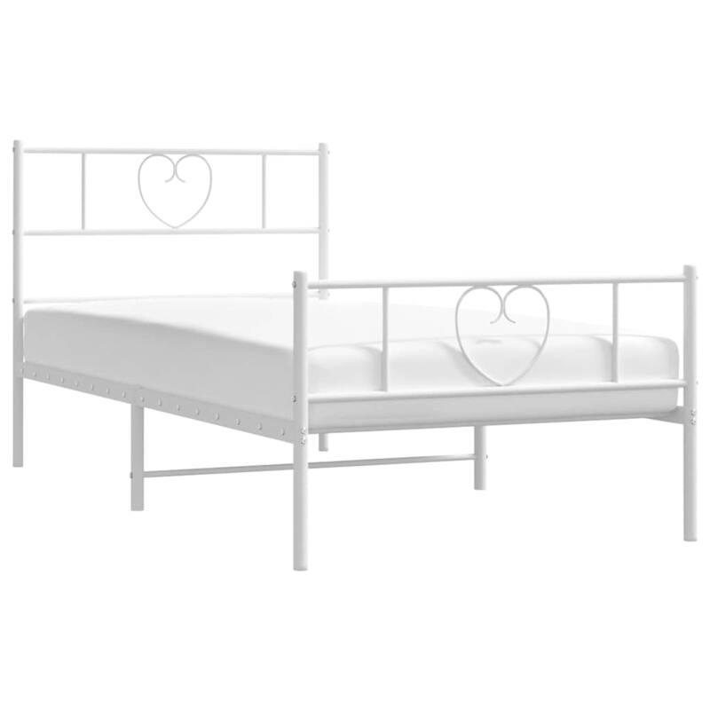 vidaXL Twin XL Metal Bed Frame with Headboard, White, No Mattress - 81.5" x 41.3" x 35.4"