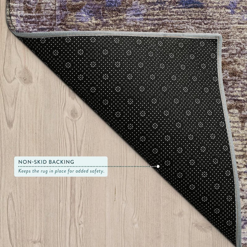 Machine Washable Indoor/ Outdoor Vintage Traditional Chantille Rug